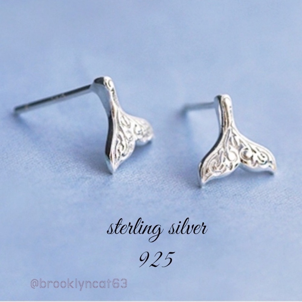 Whale Tail Earrings Posts Mermaid Tail Earrings Fins Sterling Silver 925